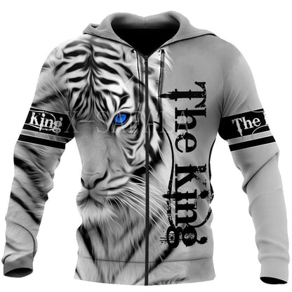 Cool White Tiger 3D All Over Print Hoodie Men Sweatshirt Zip Pullover Casual Jacket