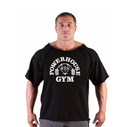 Gym Training Muscle Print Cotton Men Loose T-shirt
