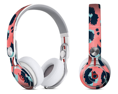 Leopard Coral and Teal V23 - Full Body Skin Decal Wrap Kit for Beats