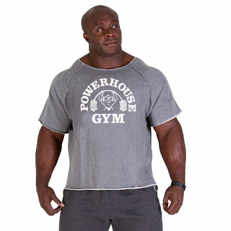 Gym Training Muscle Print Cotton Men Loose T-shirt