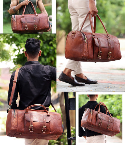 Handmade Genuine Leather Travel Duffel Bag with Shoe Compartment