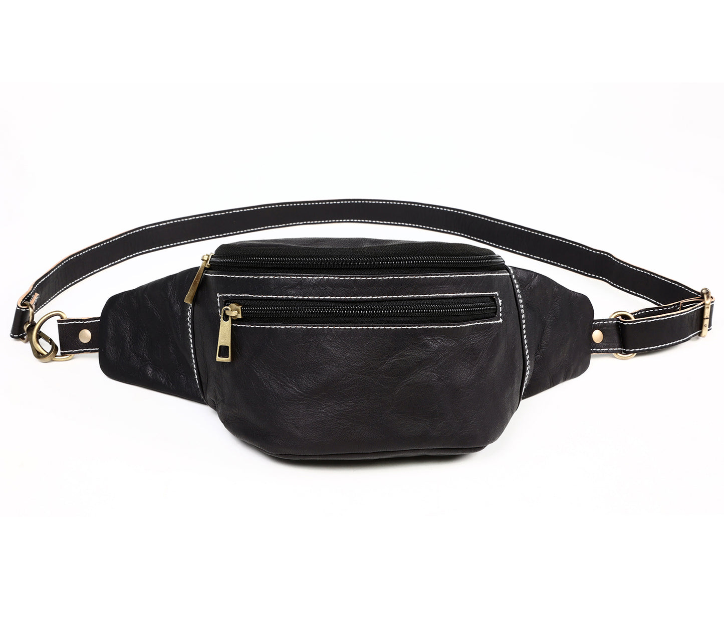 Black Leather Fanny Pack for Unisex Waist Belt Bag for Travel Sports