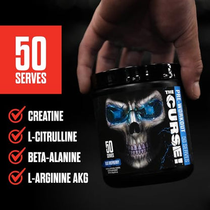 JNX SPORTS The Curse! Pre Workout Powder - Blue Raspberry 50 Servings | Preworkout: Boost Strength, Energy + Focus for Men & Women | Caffeine, Beta-Alanine, Creatine & L-Citrulline