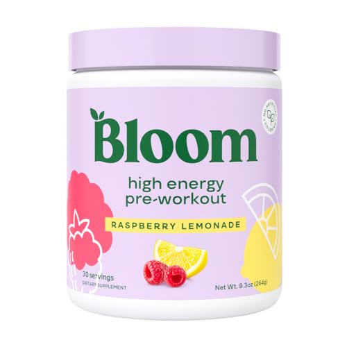 Bloom Nutrition High Energy Pre Workout with Beta Alanine, Ginseng and L Tyrosine for Amino Energy, Natural Caffeine Powder from Green Tea Extract, Keto, Sugar Free Drink Mix, Raspberry Lemonade