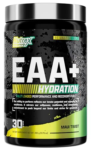 Nutrex Research EAA Hydration | EAAs + BCAAs Powder | Muscle Recovery, Strength, Muscle Building, Endurance | 8G Essential Amino Acids + Electrolytes | Maui Twist Flavor 30 Serving