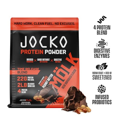 Jocko Mölk Chocolate Peanut Butter Whey Protein Powder - Keto, Probiotics, Grass Fed, For Muscle Recovery & Growth