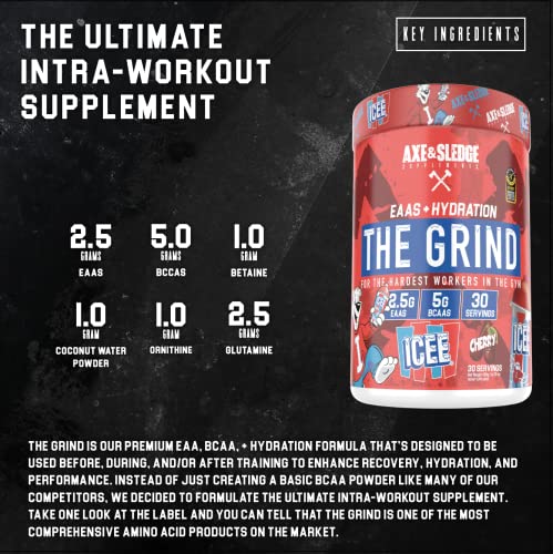 Axe & Sledge Supplements The Grind, Essential Amino Acids, Branched Chain Amino Acids & Electrolytes, Promotes Performance, Recovery, and Hydration, 30 Servings