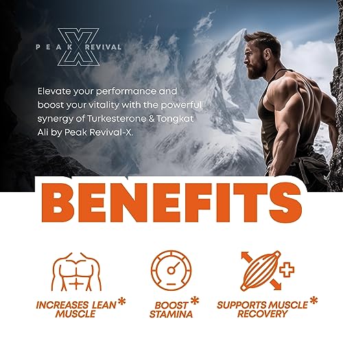 Peak Revival-X Turkesterone & Tongkat Ali 1000mg Supplement - 500mg Ajuga Turkestanica Per Serving Increase Stamina, Lean Muscle Growth & Recovery - Third Party Tested & Made in The USA (60 Capsules)