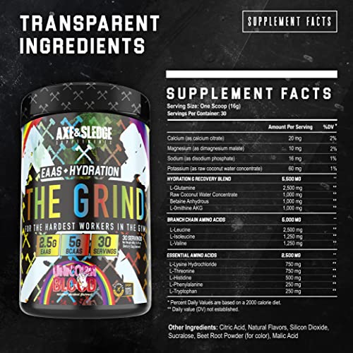 Axe & Sledge Supplements The Grind, Essential Amino Acids, Branched Chain Amino Acids & Electrolytes, Promotes Performance, Recovery, and Hydration, 30 Servings