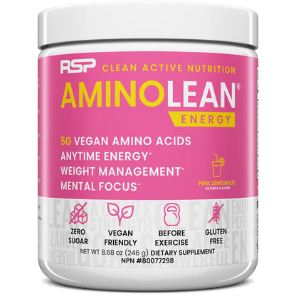 RSP NUTRITION AminoLean Pre Workout Powder, Amino Energy & Weight Management with Vegan BCAA Amino Acids, Natural Caffeine, Preworkout Boost for Men & Women, 30 Serv, Pink Lemonade…