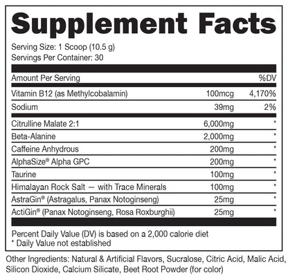 Bucked Up Pre Workout 6 Grams Citrulline, 2 Grams Beta Alanine, and 3 Other Registered trademarked Ingredients (Watermelon)