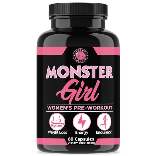 Angry Supplements Monster Girl, Women’s Pre-Workout + Recovery, Apple Cider Vinegar & Garcinia Cambogia for Weight Loss - Boosts Energy w. Caffeine, Yerba Mate, Ginseng & Guarana (1-Bottle)