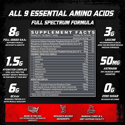 Nutrex Research EAA Hydration | EAAs + BCAAs Powder | Muscle Recovery, Strength, Muscle Building, Endurance | 8G Essential Amino Acids + Electrolytes | Maui Twist Flavor 30 Serving