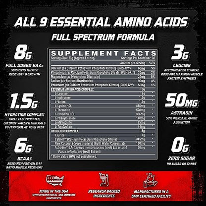 Nutrex Research EAA Hydration | EAAs + BCAAs Powder | Muscle Recovery, Strength, Muscle Building, Endurance | 8G Essential Amino Acids + Electrolytes | Maui Twist Flavor 30 Serving