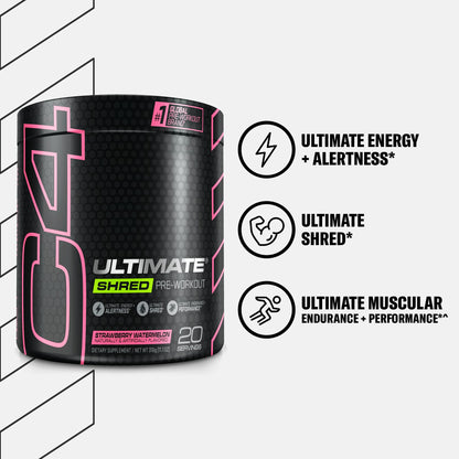 Cellucor C4 Ultimate Shred Pre Workout Powder for Men & Women, Weight Loss Supplement with Ginger Root Extract, Strawberry Watermelon, 20 Servings (Pack of 1)