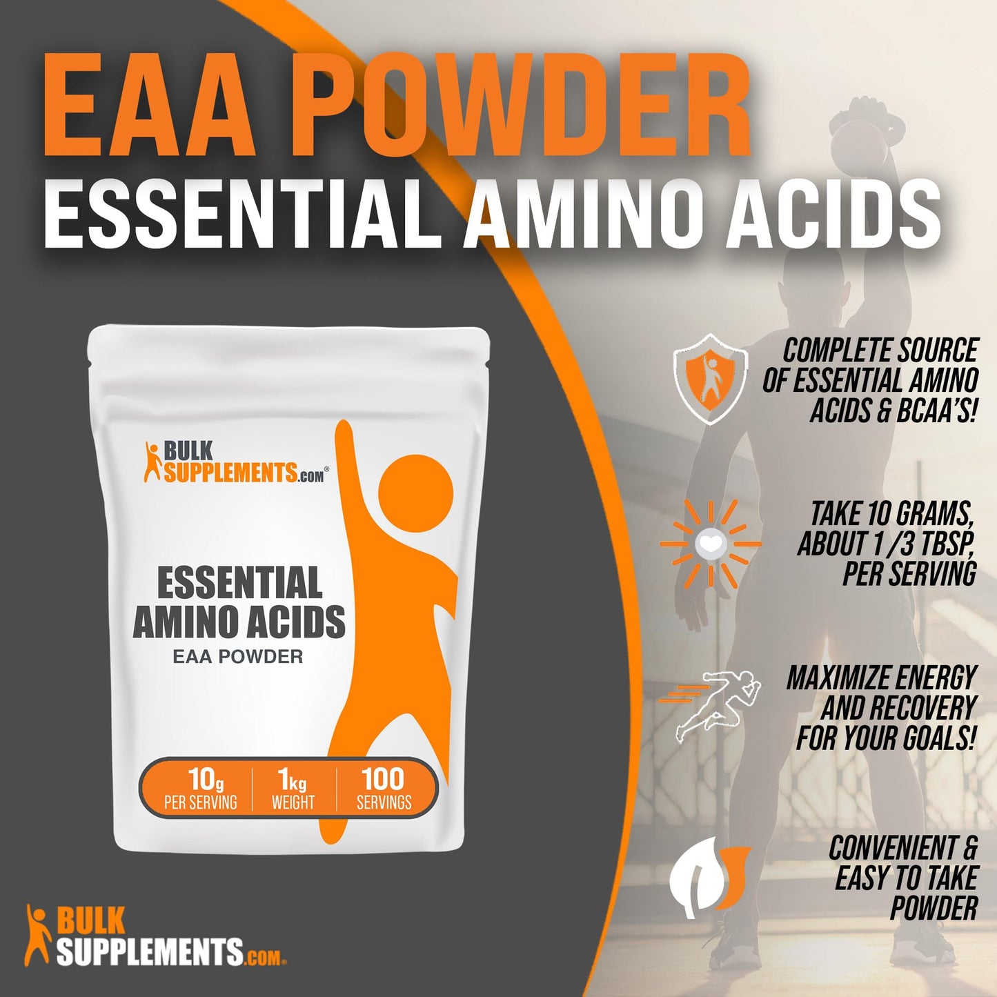 BULKSUPPLEMENTS.COM Essential Amino Acids Powder - EAA Powder, Essential Amino Acids Supplement, EAAs Amino Acids Powder - Unflavored & Gluten Free, 10g per Serving, 1kg (2.2 lbs)