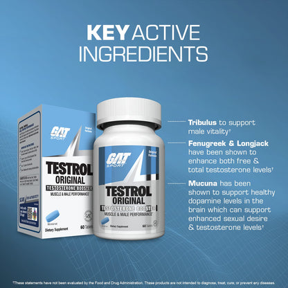 GAT Sport Testrol Original Test Booster | Male Performance, Vitality, Tribulus, Zinc, Magnesium | 60 Capsules