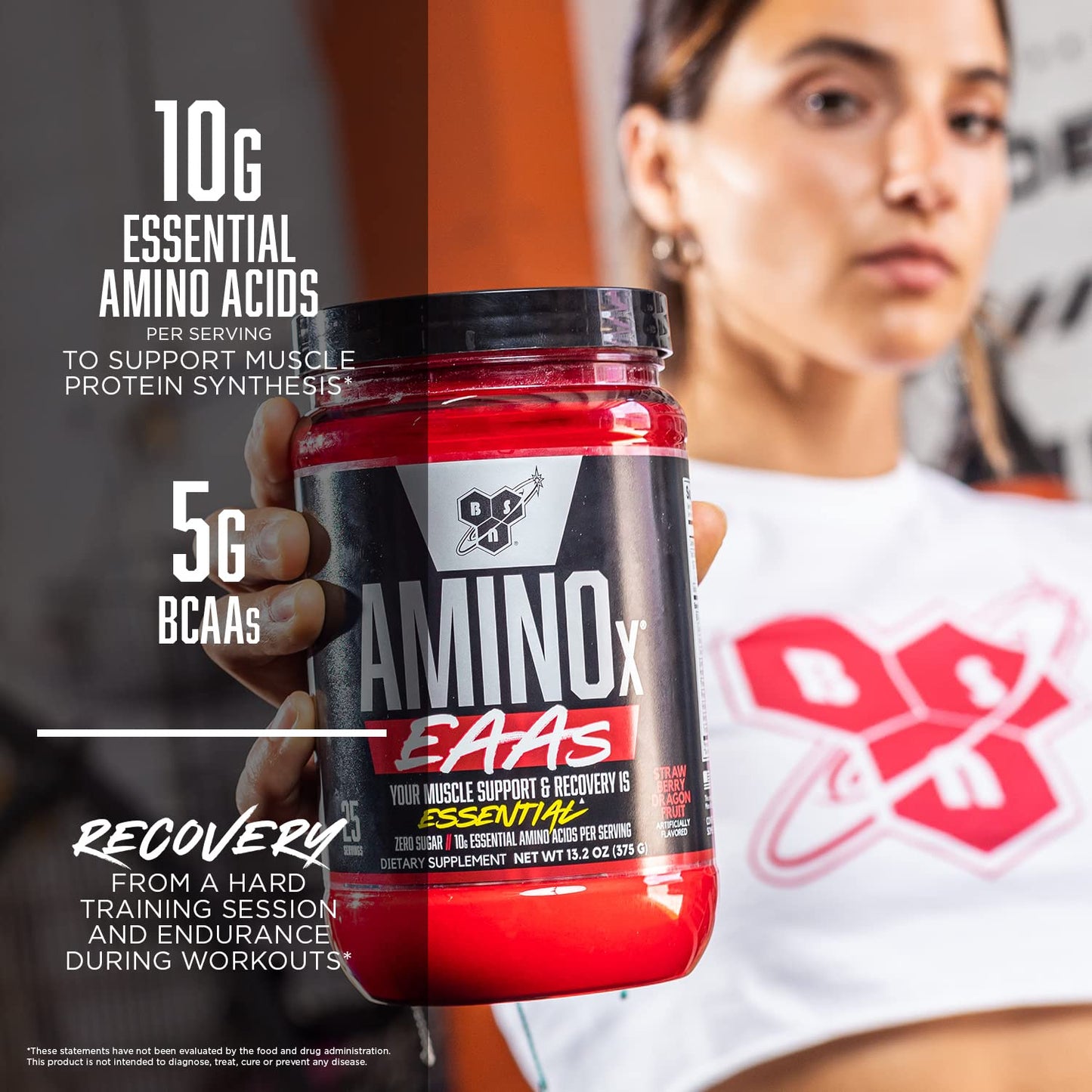 BSN Amino X EAAs, Muscle Recovery & Endurance, 10g Essential Amino Acids, 5g BCAAs, Zero Sugar, Caffeine Free, Strawberry Dragonfruit, 13.2oz, 25 Servings