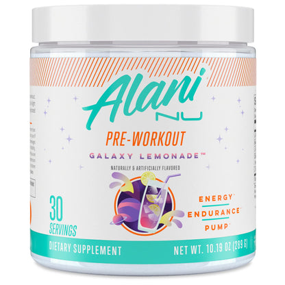 Alani Nu Pre Workout Powder | Amino Energy Boost | Endurance Supplement | Sugar Free | 200mg Caffeine | L-Theanine, Beta-Alanine, Citrulline | 30 Servings (Galaxy Lemonade)