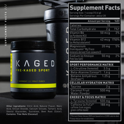 Kaged Athletic Sport Pre Workout Powder | Fruit Punch | Energy Supplement for Endurance | Cardio, Weightlifting Sports Drink | 20 Servings