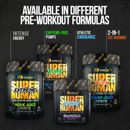 ALPHA LION Superhuman Pre Workout Powder, Beta Alanine, L-Taurine & Tri-Source Caffeine for Sustained Energy & Focus, Nitric Oxide & Citrulline for Pump (21 Servings, Hulk Juice)