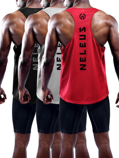 NELEUS Men's 3 Pack Dry Fit Athletic Sleeveless Muscle Tank,5031,Black,Grey,Red,M,EU L