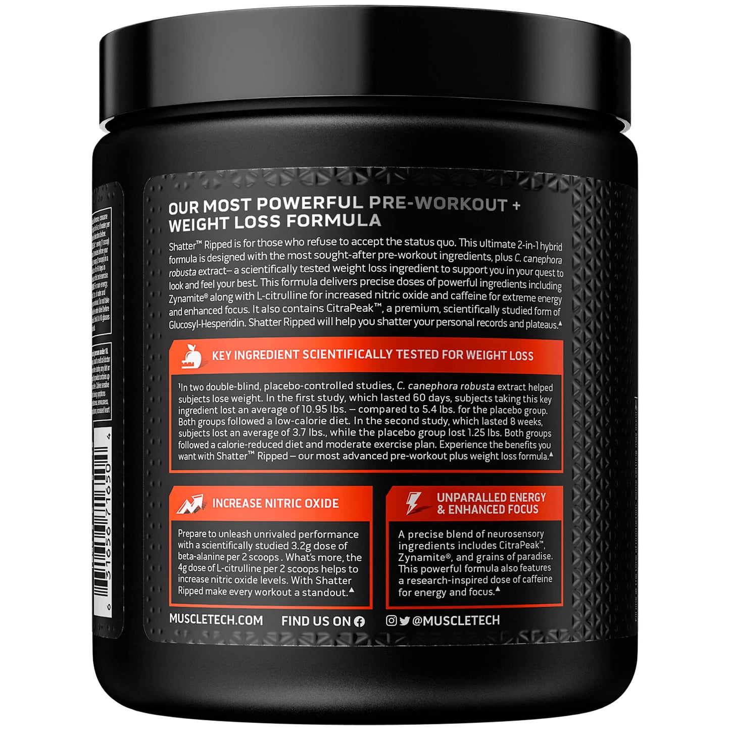 Pre Workout + Weight Loss MuscleTech Shatter Ripped Pre-Workout Pre Workout for Men & Women PreWorkout Energy Powder Drink Mix Energy + Weight Loss Formula Rainbow Candy (40 Servings)