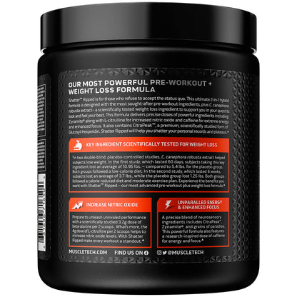 Pre Workout + Weight Loss MuscleTech Shatter Ripped Pre-Workout Pre Workout for Men & Women PreWorkout Energy Powder Drink Mix Energy + Weight Loss Formula Rainbow Candy (40 Servings)