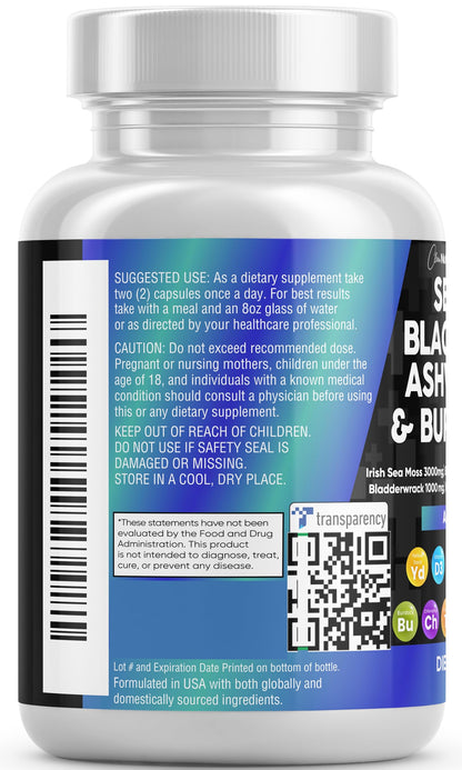 Sea Moss 3000mg Black Seed Oil 2000mg Ashwagandha 1000mg Turmeric 1000mg Bladderwrack 1000mg Burdock 1000mg & Vitamin C & D3 with Elderberry Manuka Dandelion Yellow Dock Iodine Chlorophyll ACV